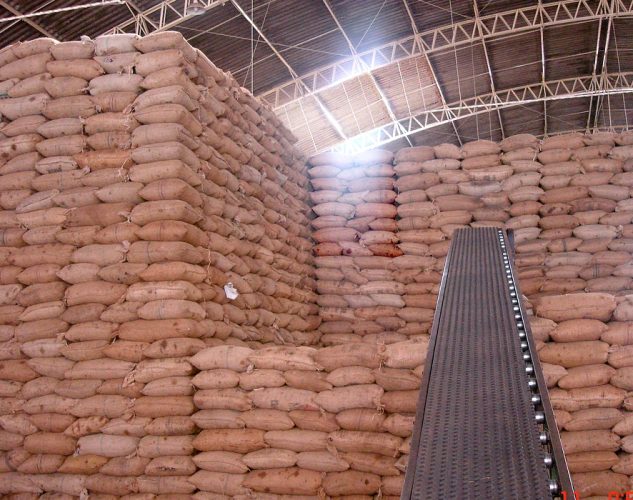 Large Storage of Cashew Bags in Warehouse